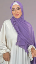Carica l'immagine nel visualizzatore della galleria, Hijab, chador, velo, turbante, foulard, copricapo, musulmano, islamico, sciarpa, trasparente, chiffon crepe, hijab viola