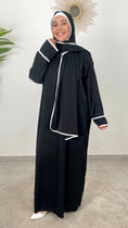 Carica l'immagine nel visualizzatore della galleria, Row abaya ensemble - abaya con hijab attaccato, maniche larghe, abaya con decorazione bianca, Hijab, Hijab paradise