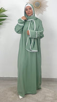 Carica l'immagine nel visualizzatore della galleria, Row abaya ensemble - abaya con hijab attaccato, maniche larghe, abaya con decorazione bianca, Hijab, Hijab paradise