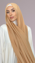 Charger l'image dans la visionneuse de la galerie, Hijab Mousseline Crêpe Doré Beige