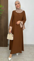 Carica l'immagine nel visualizzatore della galleria, Abaya bicolour nocciola maniche beige