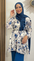 Carica l'immagine nel visualizzatore della galleria, Tunica lunga, azzurra e bianca, floreale, coprente, hijab , Hijab Paradise
