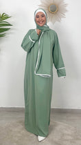 Carica l'immagine nel visualizzatore della galleria, Row abaya ensemble - abaya con hijab attaccato, maniche larghe, abaya con decorazione bianca, Hijab, Hijab paradise