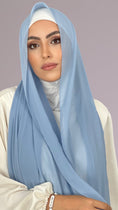 Carica l'immagine nel visualizzatore della galleria, Hijab, chador, velo, turbante, foulard, copricapo, musulmano, islamico, sciarpa, trasparente, chiffon crepe Azzurro Pastello