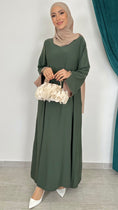 Carica l'immagine nel visualizzatore della galleria, Abaya bicolour verde militare maniche taupe