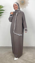 Carica l'immagine nel visualizzatore della galleria, Row abaya ensemble - abaya con hijab attaccato, maniche larghe, abaya con decorazione bianca, Hijab, Hijab paradise