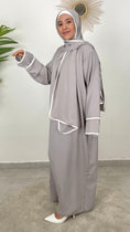 Carica l'immagine nel visualizzatore della galleria, Row abaya ensemble - abaya con hijab attaccato, maniche larghe, abaya con decorazione bianca, Hijab, Hijab paradise