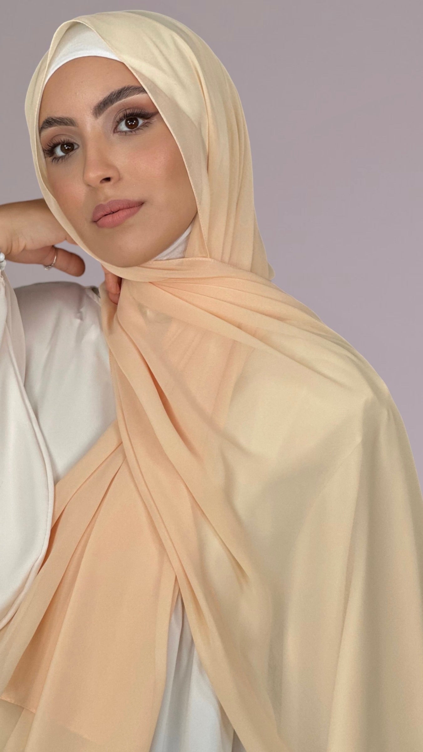 Hijab, chador, velo, turbante, foulard, copricapo, musulmano, islamico, sciarpa,  trasparente, chiffon crepe Pesca