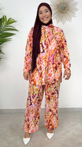 Carica l'immagine nel visualizzatore della galleria, Completo Multicolour arancione - completo fantasia - fantasia ghirigori - maglia bianca - velo- hijab paradise- foulard