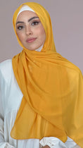 Carica l'immagine nel visualizzatore della galleria, Hijab, chador, velo, turbante, foulard, copricapo, musulmano, islamico, sciarpa, trasparente, chiffon crepe Ocra