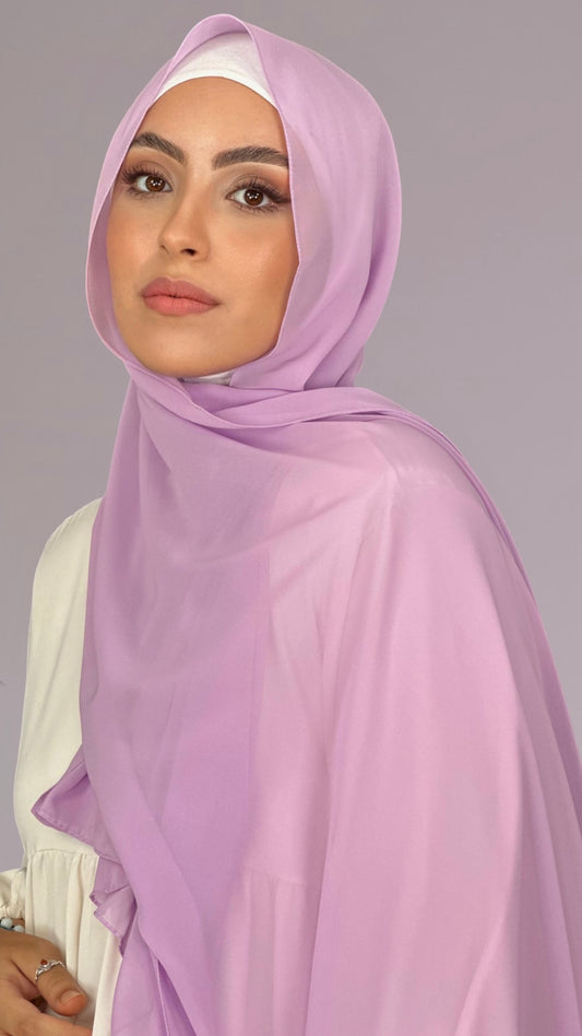 Hijab, chador, velo, turbante, foulard, copricapo, musulmano, islamico, sciarpa,  trasparente, chiffon crepe Lilla Chiarissimo