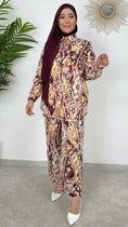 Cargar la imagen en la vista de la galería, Completo Multicolour Brown - completo fantasia - fantasia ghirigori - maglia bianca - velo- hijab paradise- foulard