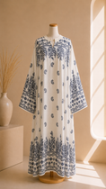 Carica l'immagine nel visualizzatore della galleria, Abaya Bohème Flow Bianco&Blu