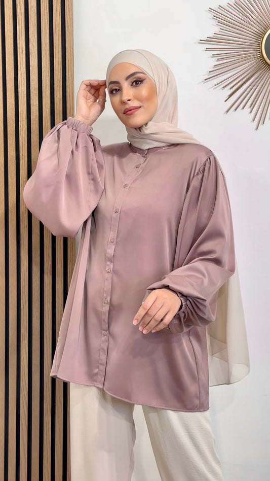 Camicia over, maniche a palloncino, satinata, donna musulmana, Hijab Paradise