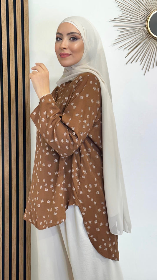 Hijab Paradise, tunica lunga, retro piu lungo, donna musulmana, marrone con fiori