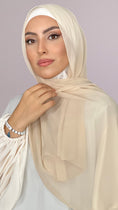 Carica l'immagine nel visualizzatore della galleria, Hijab, chador, velo, turbante, foulard, copricapo, musulmano, islamico, sciarpa,  trasparente, chiffon crepe Beige Dorato
