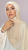 Carica l'immagine nel visualizzatore della galleria, Hijab, chador, velo, turbante, foulard, copricapo, musulmano, islamico, sciarpa, trasparente, chiffon crepe Beige Dorato