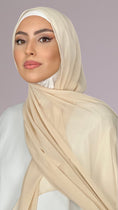 Carica l'immagine nel visualizzatore della galleria, Hijab, chador, velo, turbante, foulard, copricapo, musulmano, islamico, sciarpa,  trasparente, chiffon crepe Beige Dorato

