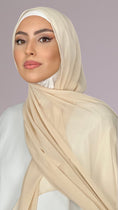 Carica l'immagine nel visualizzatore della galleria, Hijab, chador, velo, turbante, foulard, copricapo, musulmano, islamico, sciarpa, trasparente, chiffon crepe Beige Dorato