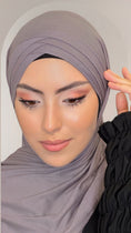 Carica l'immagine nel visualizzatore della galleria, Hijab, chador, velo, turbante, foulard, copricapo, musulmano, islamico, sciarpa, Cross Hijab , pronto da mettere Grigio Scuro
