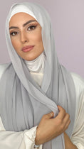 Carica l'immagine nel visualizzatore della galleria, Hijab, chador, velo, turbante, foulard, copricapo, musulmano, islamico, sciarpa, trasparente, chiffon crepe grigio