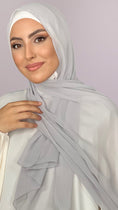 Carica l'immagine nel visualizzatore della galleria, Hijab, chador, velo, turbante, foulard, copricapo, musulmano, islamico, sciarpa, trasparente, chiffon crepe grigio