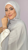 Carica l'immagine nel visualizzatore della galleria, Hijab, chador, velo, turbante, foulard, copricapo, musulmano, islamico, sciarpa, trasparente, chiffon crepe grigio