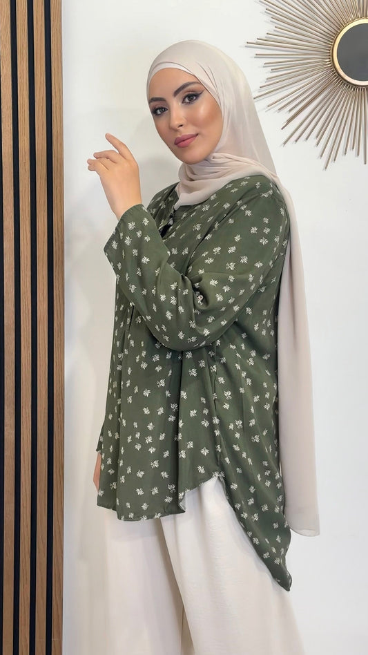 Hijab Paradise, tunica lunga, retro piu lungo, donna musulmana, verde con fiori