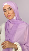 Carica l'immagine nel visualizzatore della galleria, Hijab, chador, velo, turbante, foulard, copricapo, musulmano, islamico, sciarpa, trasparente, chiffon crepe lilla