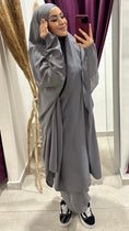 Carica l'immagine nel visualizzatore della galleria, Abito preghiera, gonna, donna islamica, cuffia bianche, sorriso, vestito lungo, velo khimar, copricapo, jilbab , grigio, Hijab Paradise