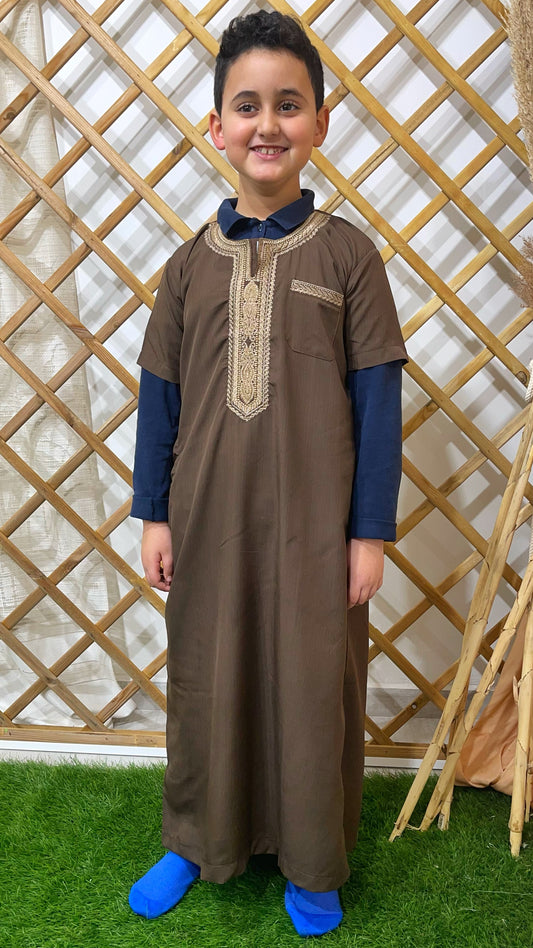 Baby Qamis manica corta beige, bimbi, abito da preghiera per bambini