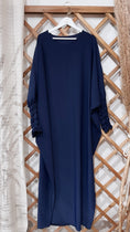 Load image into Gallery viewer, Hijab Paradise, gruccia, maniche a frisè, vestito lungo, abaya, vestito largo, da preghiera blu notte