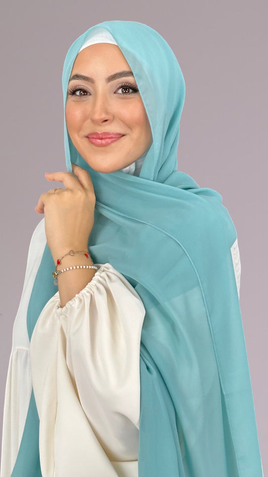 Hijab, chador, velo, turbante, foulard, copricapo, musulmano, islamico, sciarpa,  trasparente, chiffon crepe Ice Blue