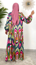 Load image into Gallery viewer, Vestito Light rosa, decorazione rossa nera verde rosa, vestito over, Hijab, Hijab paradise, donna musulmana
