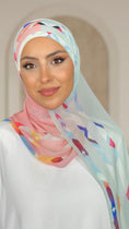 Cargar la imagen en la vista de la galería, Patterned Bicolour Hijab, Hijab doppio colore, hijab con fantasia, hijab Paradise, sorriso, donna musulmana, Hijab multiuso
