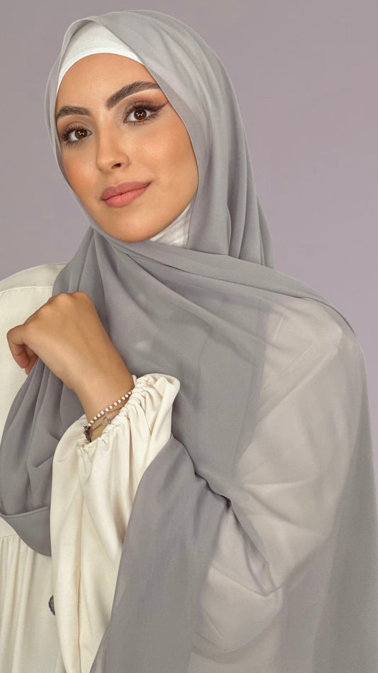 Hijab, chador, velo, turbante, foulard, copricapo, musulmano, islamico, sciarpa,  trasparente, chiffon crepe grigio