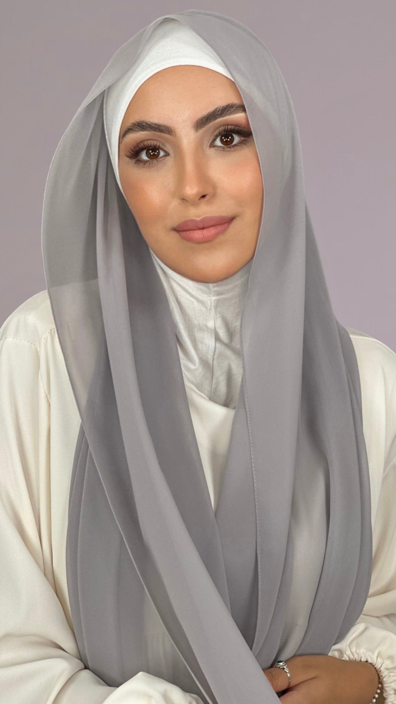 Hijab, chador, velo, turbante, foulard, copricapo, musulmano, islamico, sciarpa,  trasparente, chiffon crepe grigio