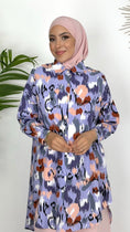 Load image into Gallery viewer, Painted Camicia lilla, camicia over, camicia lunga, camicia colorata, lilla, rosa, ciano, mattone, Hijab paradise, donna con hijab, donna musulmana, abito modest 
