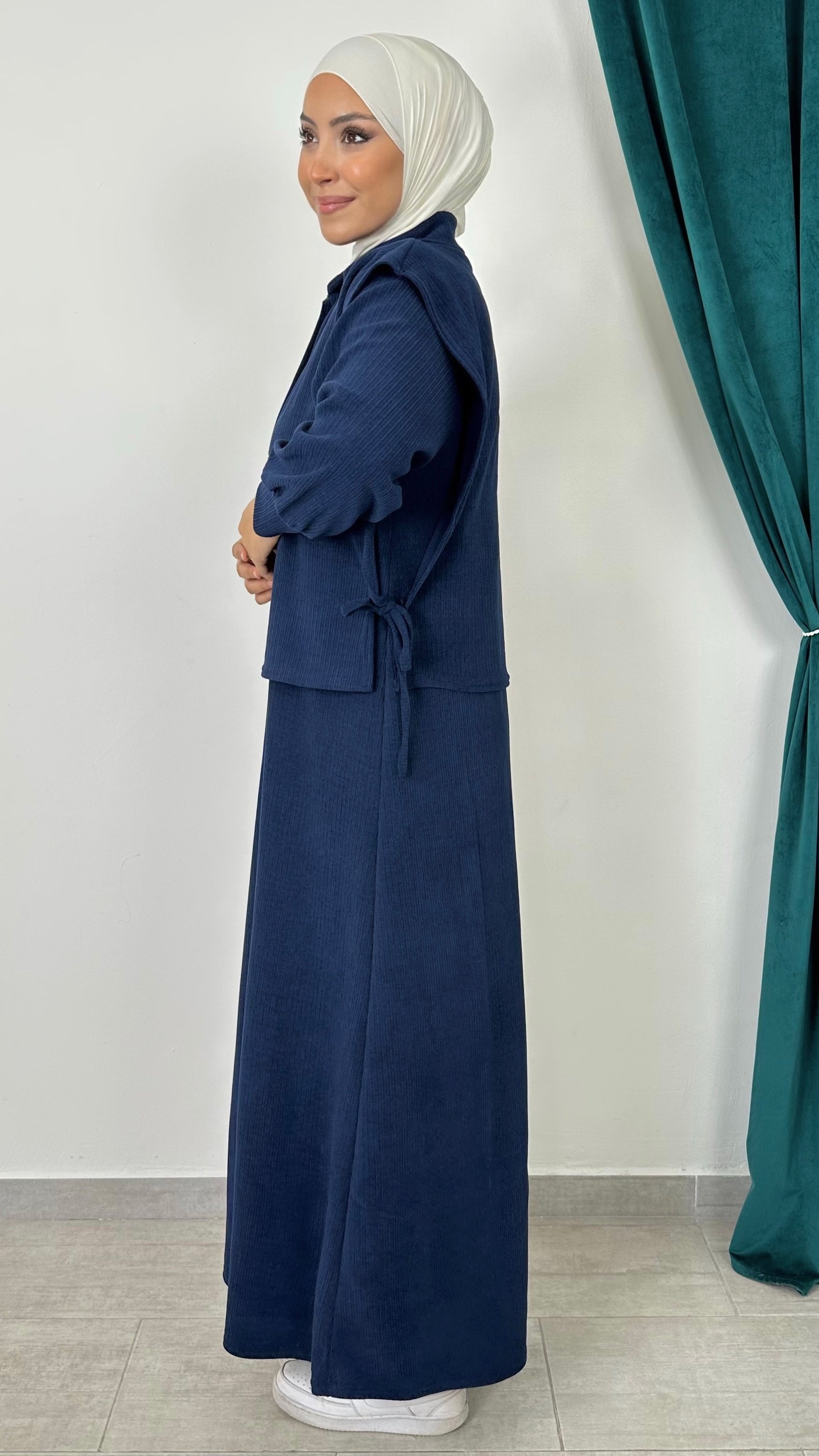 Velvet Rib Dress – Abito in Velluto a Coste con Fiocco Laterale