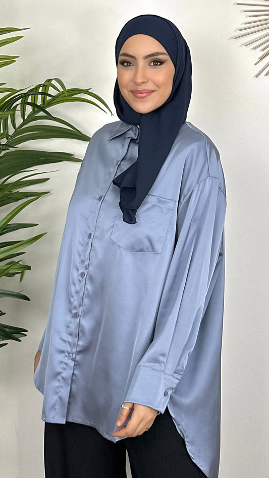 Camicia Soft Satinato Blu