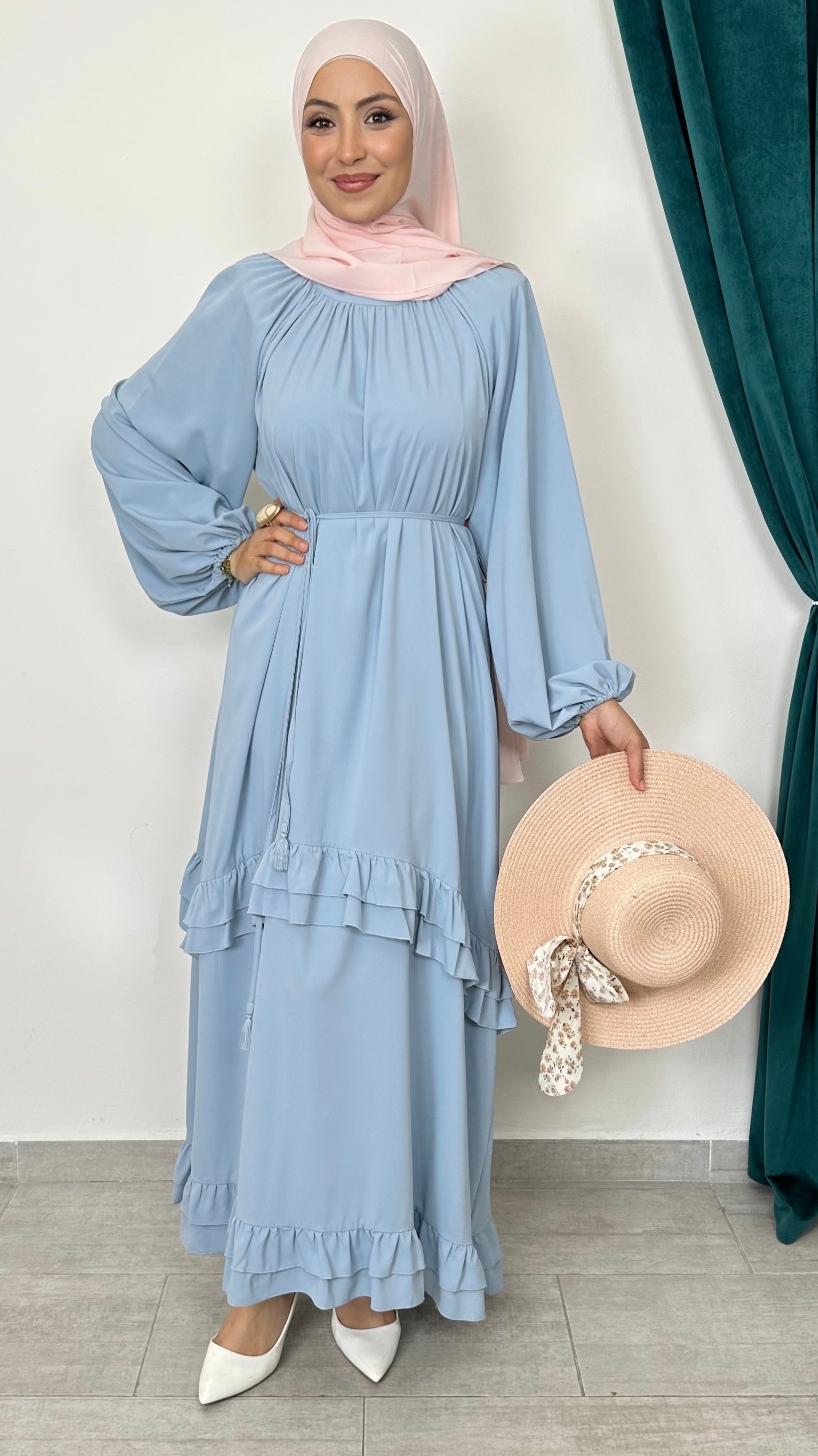Ruffle Flow Dress Cloud Blue - Hijab Paradise 