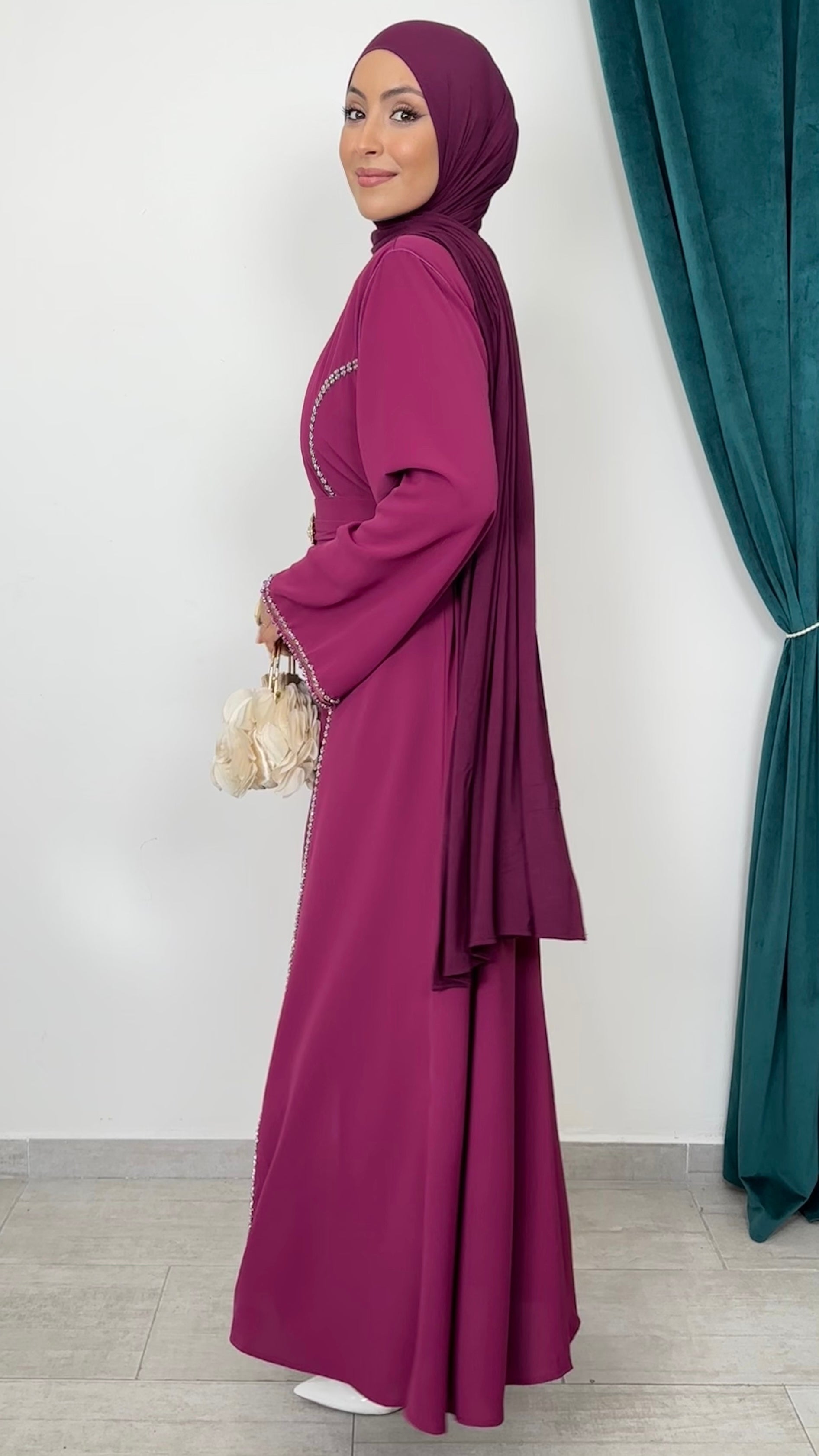 Crystal Belt Dress Porpora - Hijab Paradise 