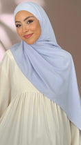 Cargar la imagen en la vista de la galería, Striped Hijab - Hijab Paradise -Hijab Pronto da mettere - hijab rigato - elastico dietro - donna musulmana - foulard -copricapo- abaya palloncino - sorriso -azzurro
