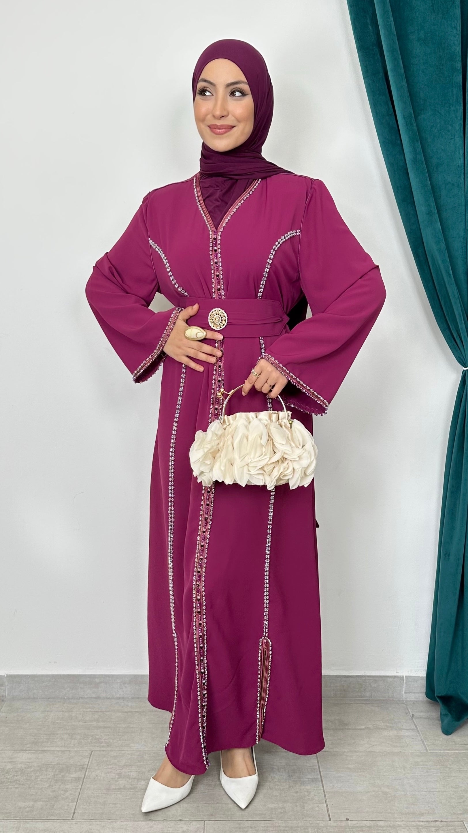 Crystal Belt Dress Porpora - Hijab Paradise 