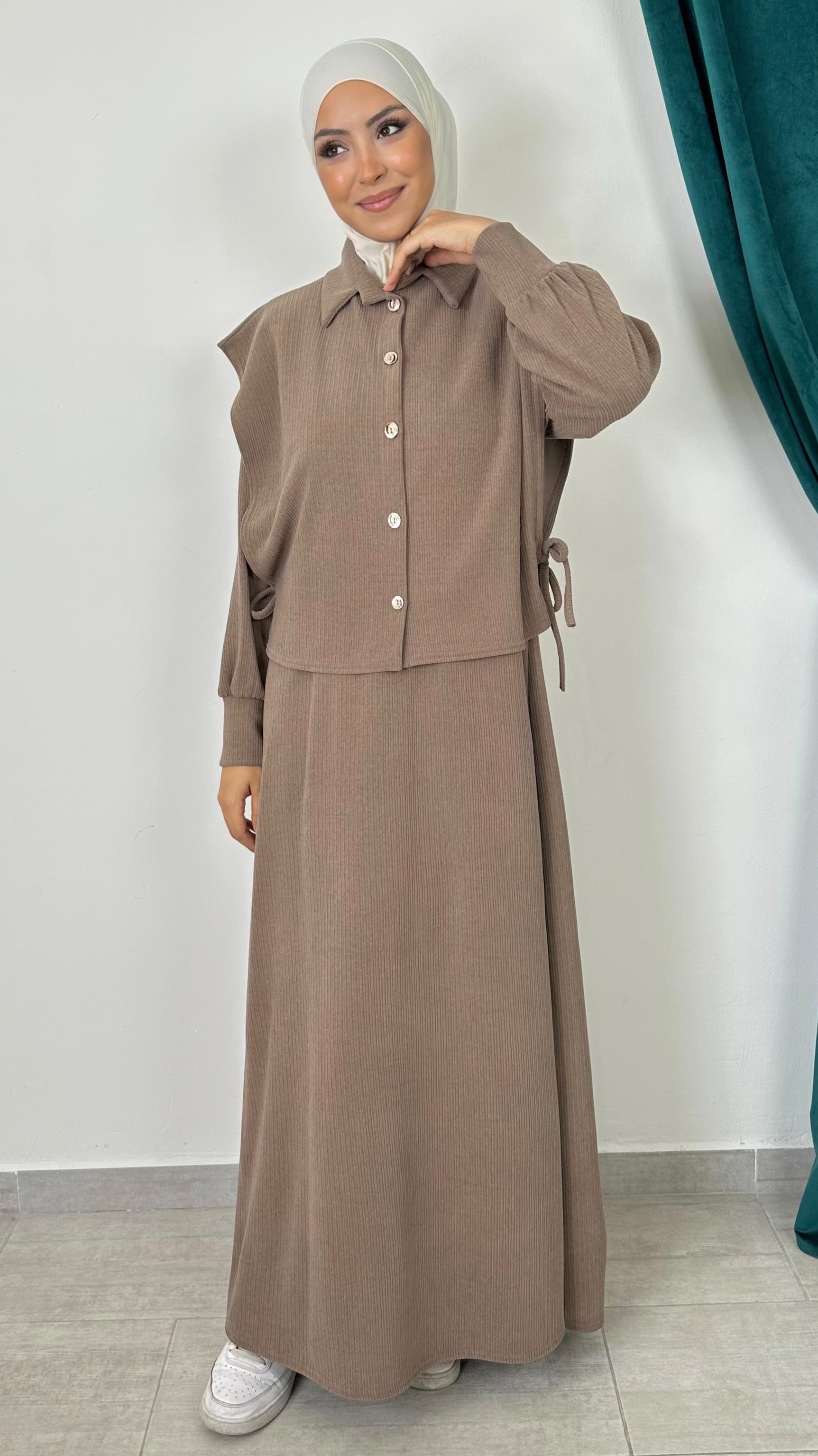 Velvet Rib Dress – Abito in Velluto a Coste con Fiocco Laterale