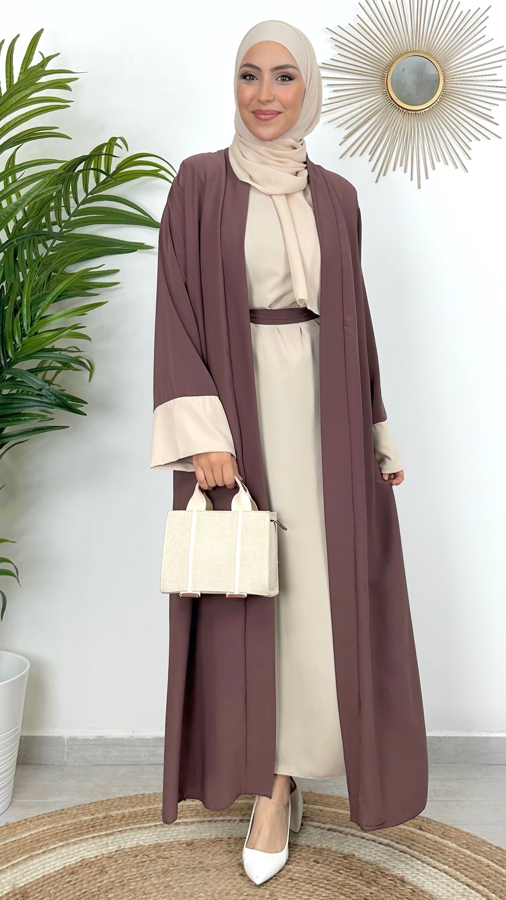 Abaya due pezzi polso beige