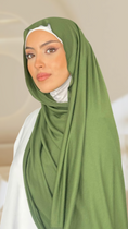 Carica l'immagine nel visualizzatore della galleria, Hijab Jersey verde militare-orlo Flatlock
