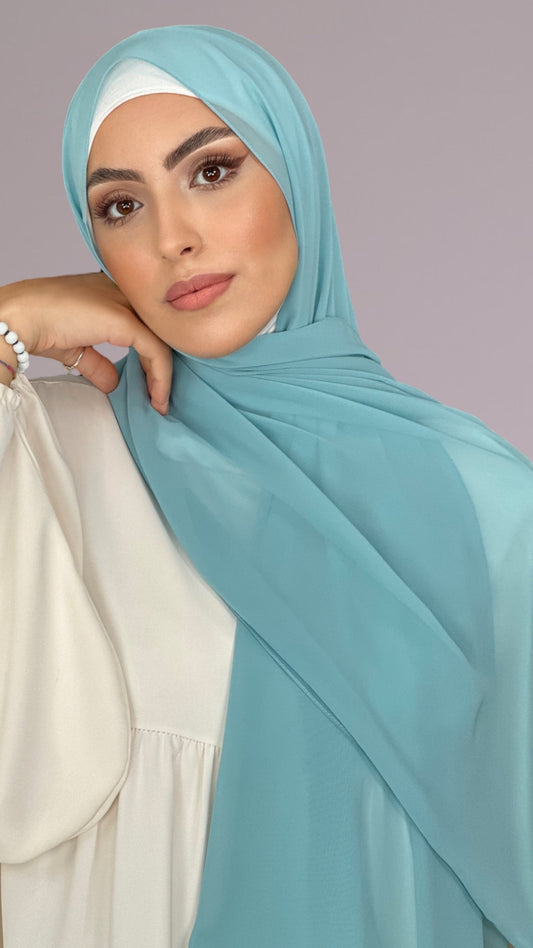 Hijab, chador, velo, turbante, foulard, copricapo, musulmano, islamico, sciarpa,  trasparente, chiffon crepe Verde Acqua Pastello