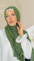 Carica l'immagine nel visualizzatore della galleria, Hijab Jersey verde militare-orlo Flatlock
