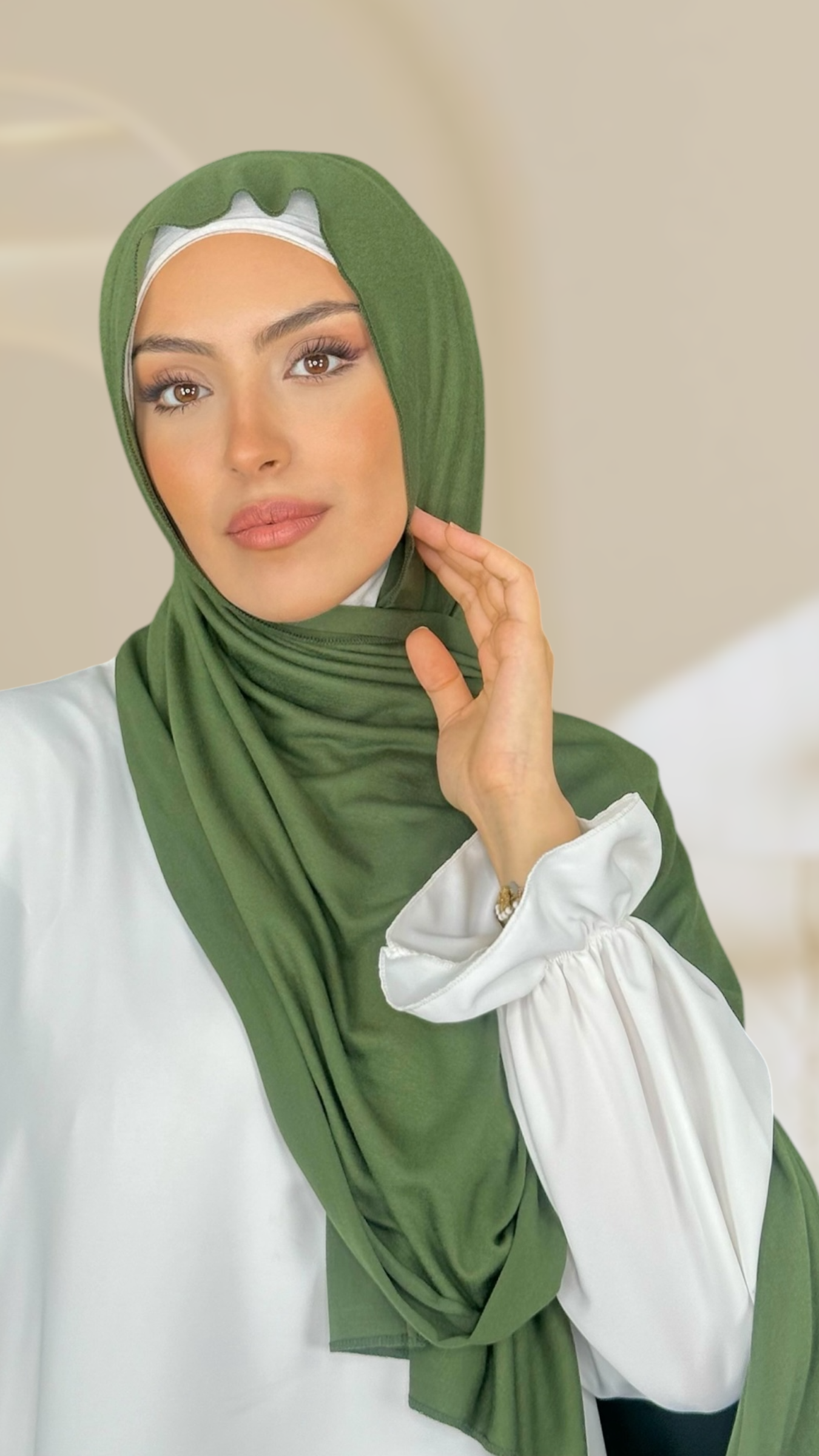 Hijab Jersey verde militare-orlo Flatlock